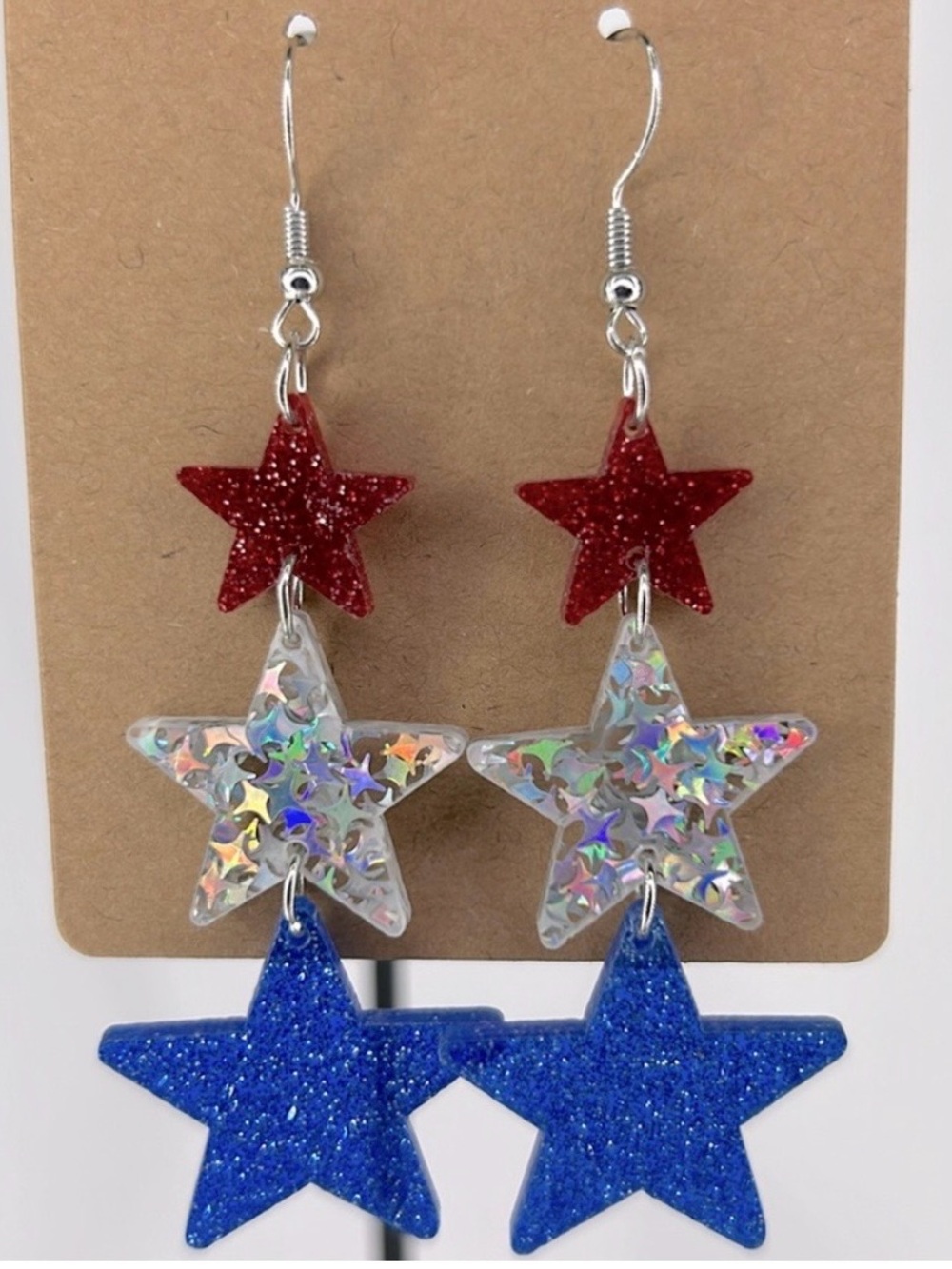 Triple Star Dangle Earrings - Red, Holographic, Blue